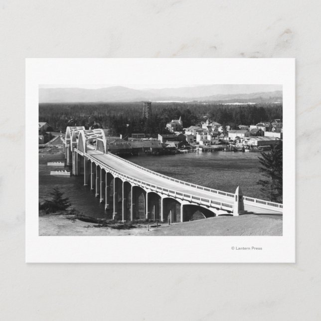 Florence, Oregon Town View and Siuslaw Bridge Postcard (Front)