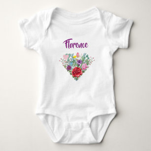 Florence Personalize Name Flowers Twins 2 Hearts Baby Bodysuit