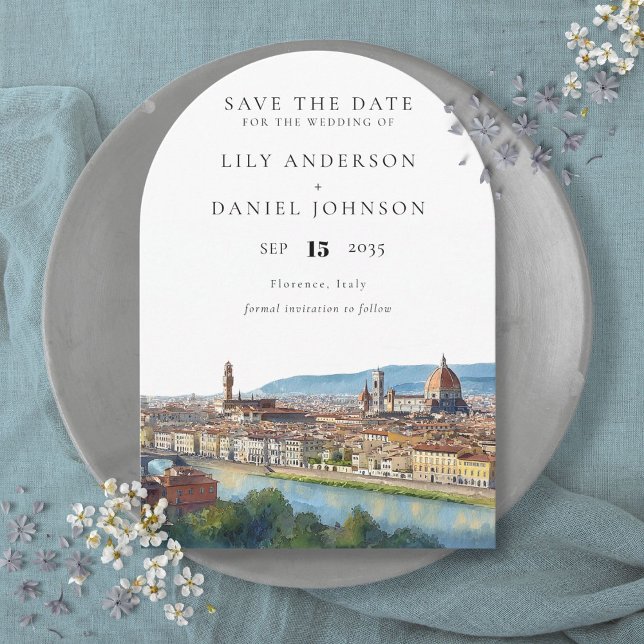 Florence Skyline Watercolor Wedding Arch Save The Date (Florence Skyline Watercolor Wedding Arch Save The Date)