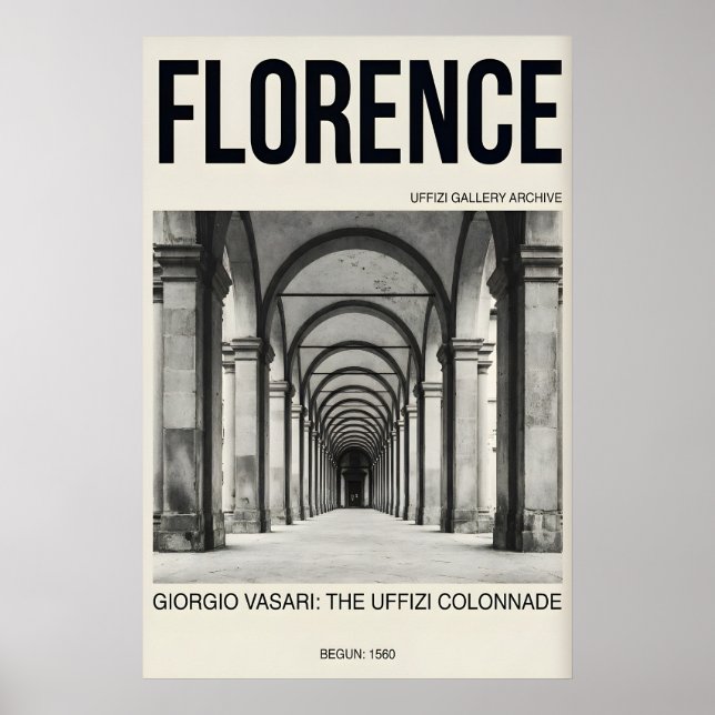Florence Wall Art Print, Uffizi Gallery Black (Front)