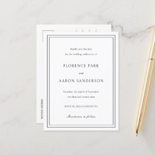 Florence White Elegant Wedding Save the Date Announcement Postcard