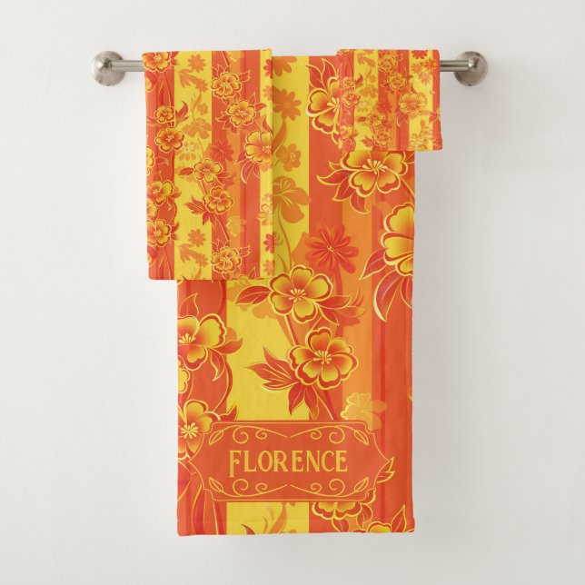 Florence Yellow and Orange Floral Bath Towel Set (Insitu)