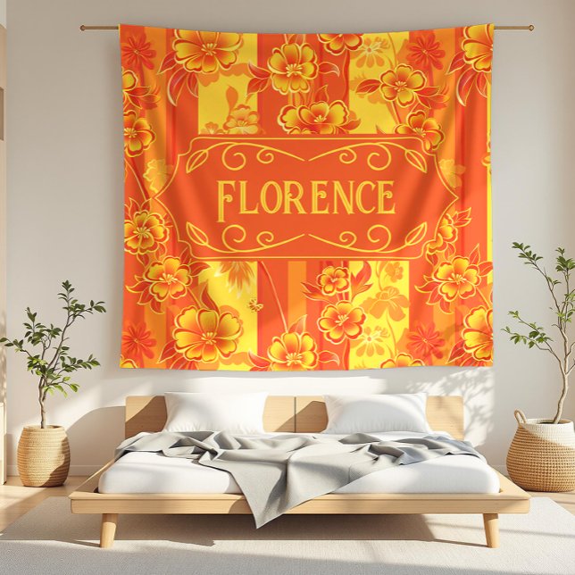 Florence Yellow and Orange Floral Fleece Blanket (detail)
