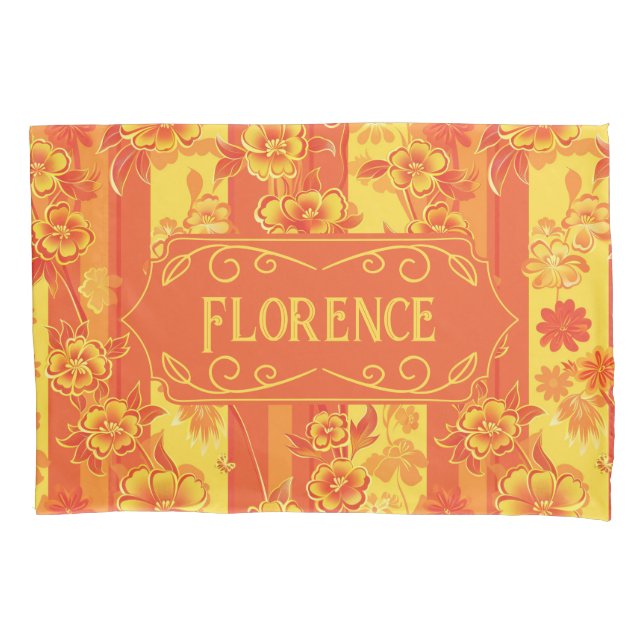 Florence Yellow and Orange Floral Pillowcase (Front)
