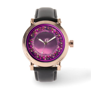 FLORENTINE FUCHSIA PURPLE FLORAL CROWN ,PINK GEM WATCH