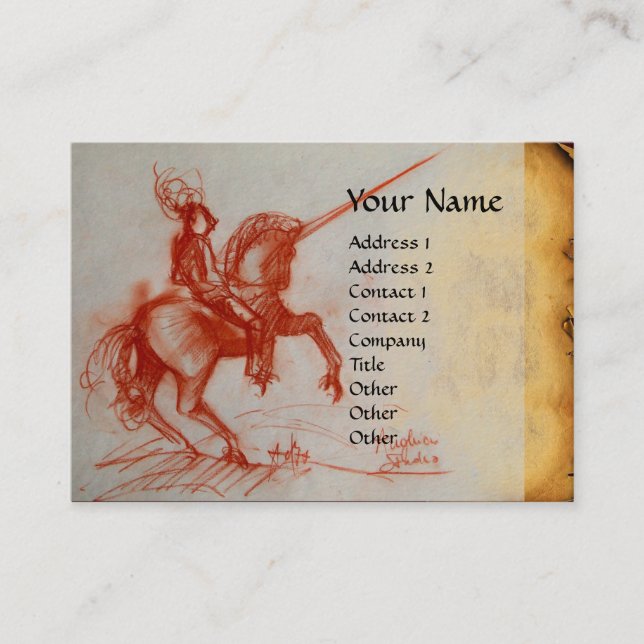 FLORENTINE  KNIGHT ON HORSEBACK Monogram cream Business Card (Front)