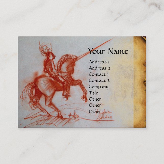 FLORENTINE  KNIGHT ON HORSEBACK Monogram pearl Business Card (Front)