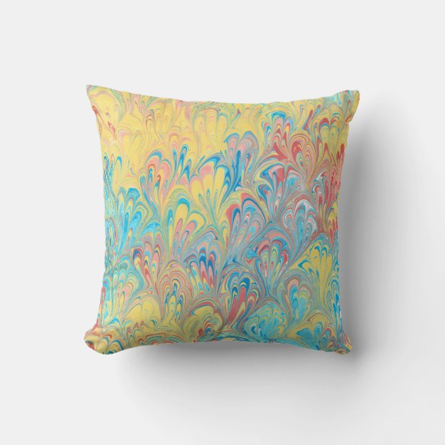 Florentine Peacock Feather Marbled Paper Pillow (Front)