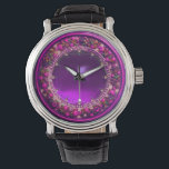 FLORENTINE PINK FLORAL CROWN ,FUCHSIA PURPLE GEM WATCH<br><div class="desc">Elegant , classic fruits, vibrant Renaissance fine art , masterpiece from Bottega della Robbia ( Florence - Italy ) .Classy round /circle shape photo template  in yellow, black, purple, pink, fuchsia, violet colours with bright 3D  gem stones easily customisable with your photo. Artistic and cool design</div>