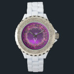 FLORENTINE PINK FLORAL CROWN PURPLE GEM MONOGRAM WATCH<br><div class="desc">Elegant , classic fruits, vibrant Renaissance fine art , masterpiece from Bottega della Robbia ( Florence - Italy ) .Classy round /circle shape photo template  in yellow, black, purple, pink, fuchsia, violet colours with bright 3D  gem stones easily customisable with your photo. Artistic and cool design</div>
