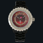 FLORENTINE RED GREEN FLORAL CROWN RUBY MONOGRAM WATCH<br><div class="desc">Elegant , classic fruits, vibrant Renaissance fine art , masterpiece from Bottega della Robbia ( Florence - Italy ) .Classy round /circle shape photo template  in yellow, black, purple, pink, fuchsia, violet colours with bright 3D  gem stones easily customisable with your photo. Artistic and cool design</div>
