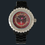 FLORENTINE RED GREEN FLORAL CROWN RUBY MONOGRAM WATCH<br><div class="desc">Elegant , classic fruits, vibrant Renaissance fine art , masterpiece from Bottega della Robbia ( Florence - Italy ) .Classy round /circle shape photo template  in yellow, black, purple, pink, fuchsia, violet colours with bright 3D  gem stones easily customisable with your photo. Artistic and cool design</div>