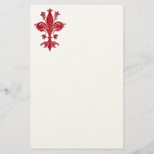 FLORENTINE RED LILY / FLEUR DE LISE ,White Felt Stationery