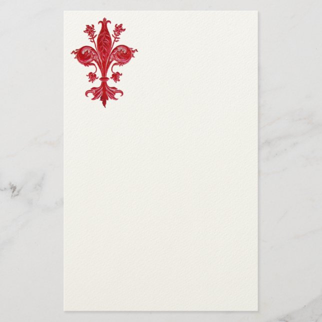 FLORENTINE RED LILY / FLEUR DE LISE ,White  Felt Stationery (Front)