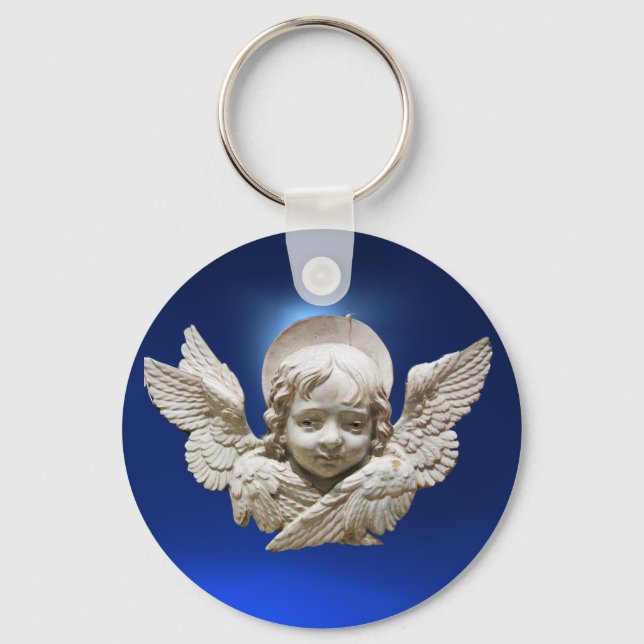 FLORENTINE RENAISSANCE ANGEL ,Blue Sapphire Gem Key Ring (Front)