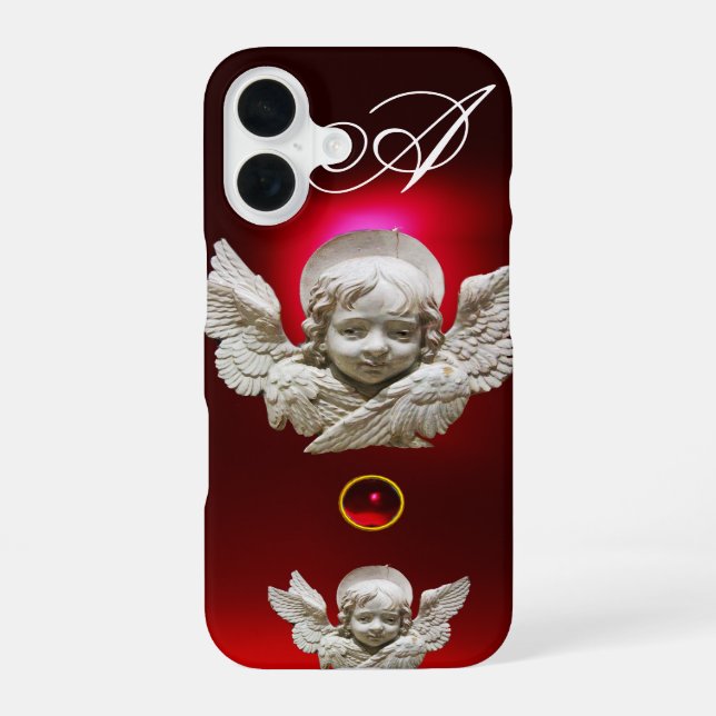 FLORENTINE RENAISSANCE ANGEL Red Ruby Monogram iPhone 16 Case (Back)