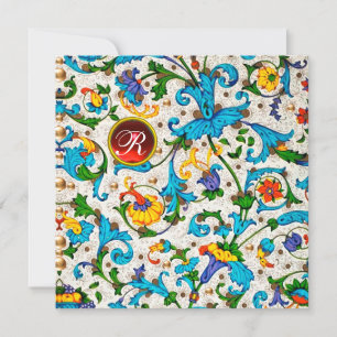FLORENTINE RENAISSANCE BLUE FLORAL SWIRLS,FLOWERS HOLIDAY CARD
