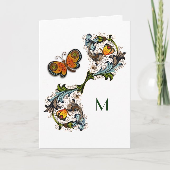 Florentine Renaissance Floral Monogram Note Card (Front)