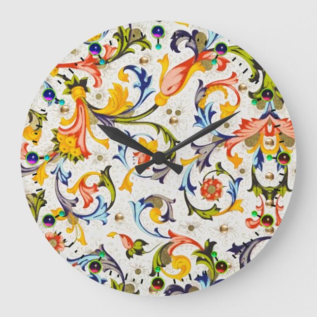 FLORENTINE RENAISSANCE FLORAL SWIRLS,FLOWERS LARGE CLOCK (Front)
