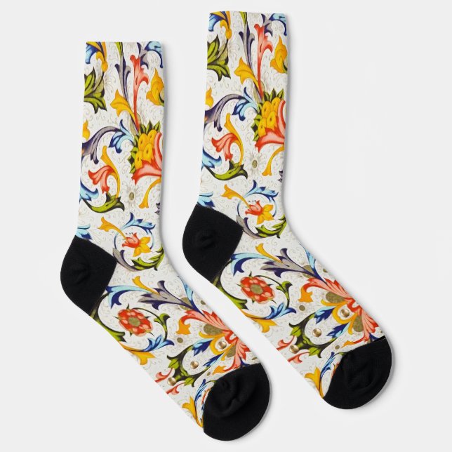 FLORENTINE RENAISSANCE FLORAL SWIRLS,FLOWERS  SOCKS (Right)