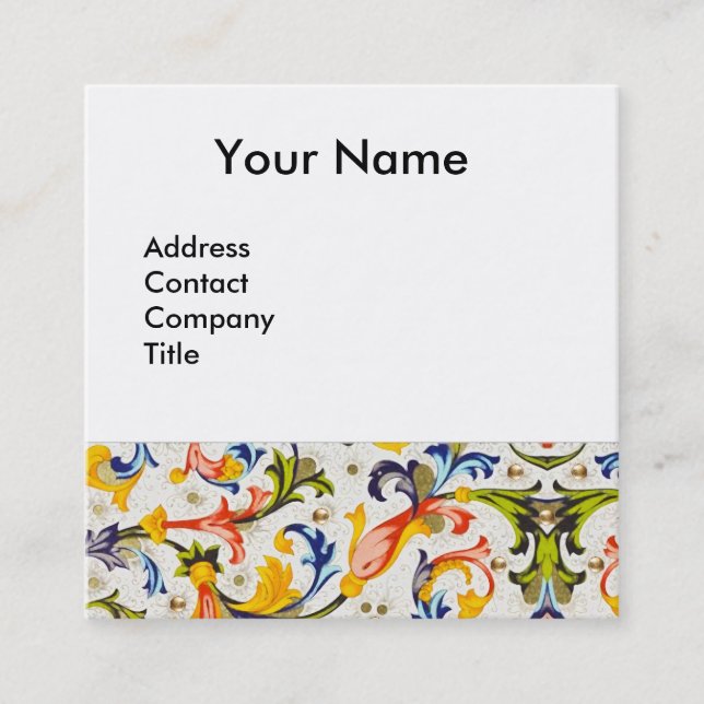 FLORENTINE RENAISSANCE  FLORAL SWIRLS,FLOWERS SQUARE BUSINESS CARD (Front)