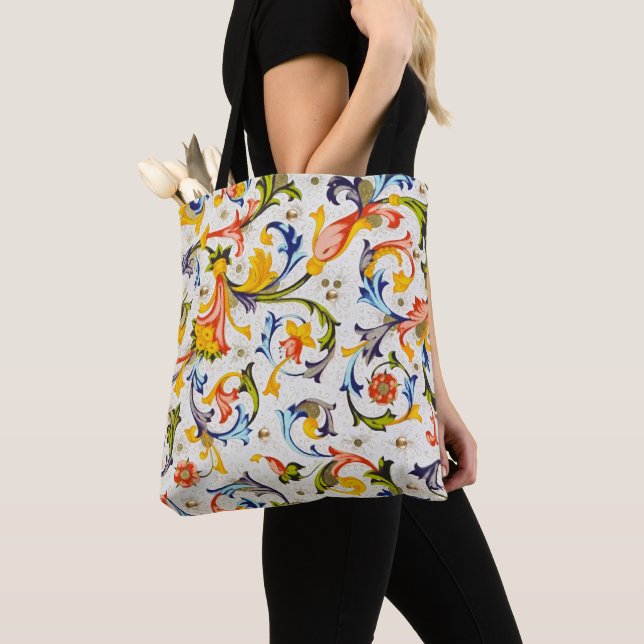 FLORENTINE RENAISSANCE FLORAL SWIRLS,FLOWERS TOTE BAG (Close Up)