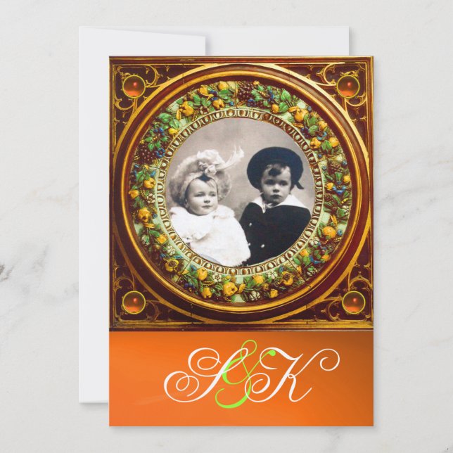 FLORENTINE RENAISSANCE FRUITS DAMASK MONOGRAM INVITATION (Front)