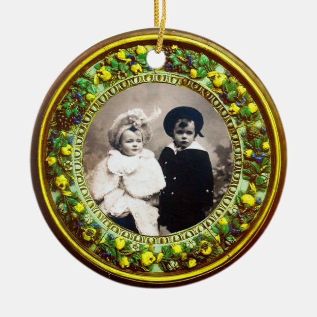 FLORENTINE  RENAISSANCE FRUITS Photo Template Ceramic Ornament (Front)