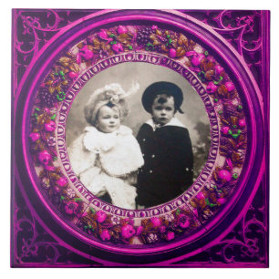 FLORENTINE RENAISSANCE FRUITS PINK FLORAL CROWN CERAMIC TILE