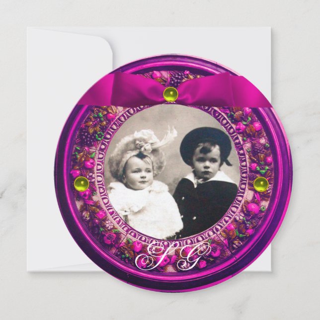 FLORENTINE RENAISSANCE FRUITS PINK RIBBON MONOGRAM INVITATION (Front)