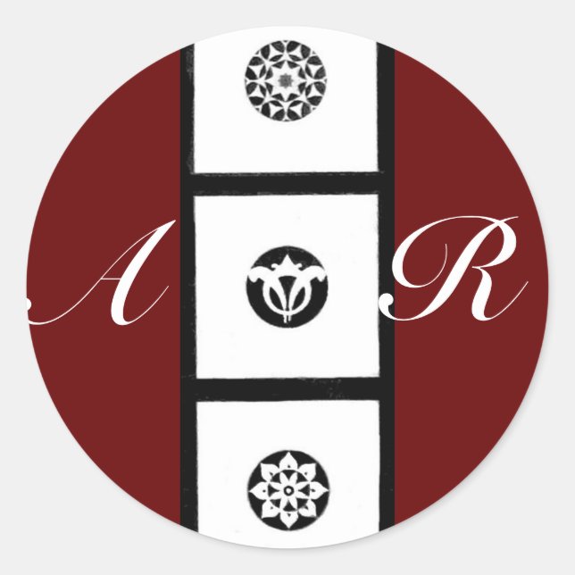 FLORENTINE RENAISSANCE HARMONY MONOGRAM,red Classic Round Sticker (Front)