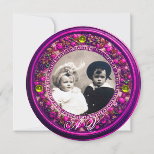 FLORENTINE RENAISSANCE PINK FLORAL CROWN MONOGRAM INVITATION