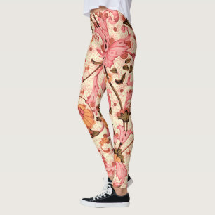 FLORENTINE RENAISSANCE PINK FLORAL SWIRLS,FLOWERS LEGGINGS
