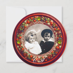 FLORENTINE RENAISSANCE RED FLORAL CROWN MONOGRAM INVITATION