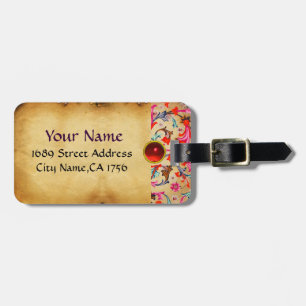 FLORENTINE RENAISSANCE RED FLORAL SWIRLS,FLOWERS LUGGAGE TAG