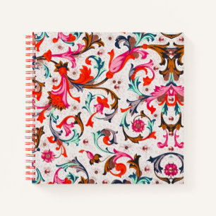 FLORENTINE RENAISSANCE RED FLORAL SWIRLS,FLOWERS NOTEBOOK