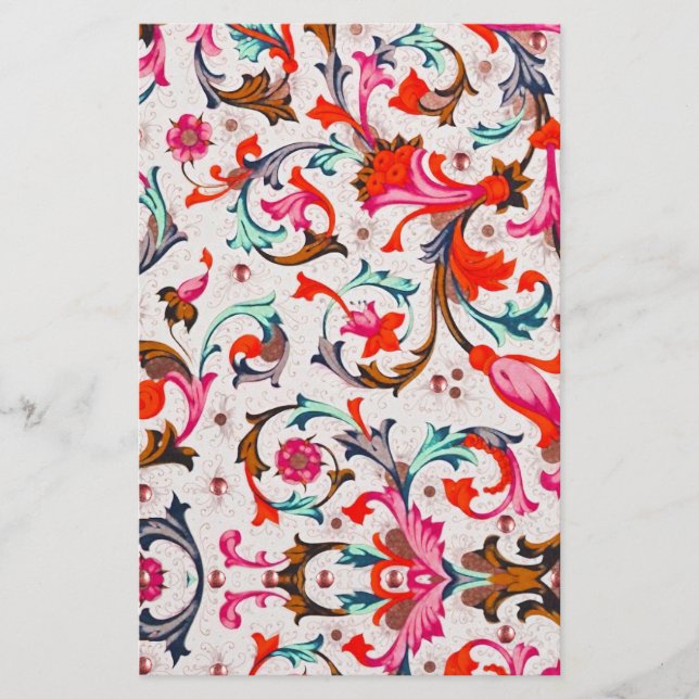 FLORENTINE RENAISSANCE RED FLORAL SWIRLS,FLOWERS STATIONERY (Front)