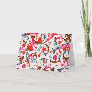 FLORENTINE RENAISSANCE RED FLORAL SWIRLS,FLOWERS THANK YOU CARD