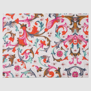 FLORENTINE RENAISSANCE RED FLORAL SWIRLS,FLOWERS TISSUE PAPER