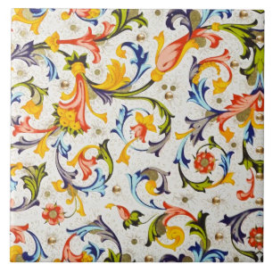 FLORENTINE RENAISSANCE YELLOW FLORAL SWIRL,FLOWERS CERAMIC TILE