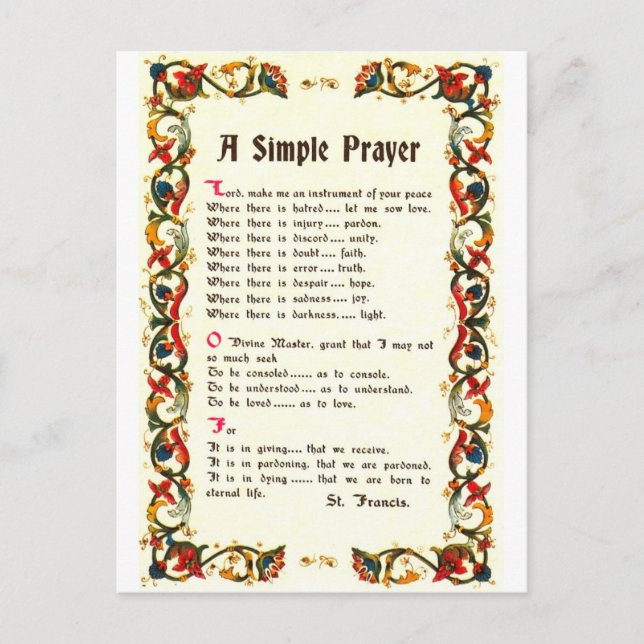 Florentine Simple Prayer=St. Francis=Pope Francis Postcard (Front)