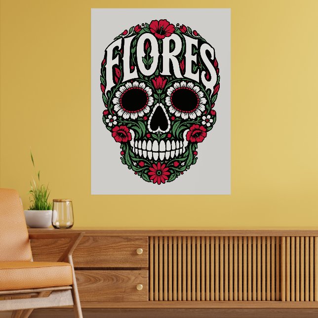 flores apellido sugar skull poster (Living Room 2)