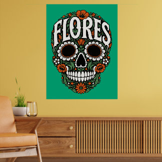 flores apellido sugar skull poster