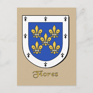 Flores Family Heraldic Shield Postcard