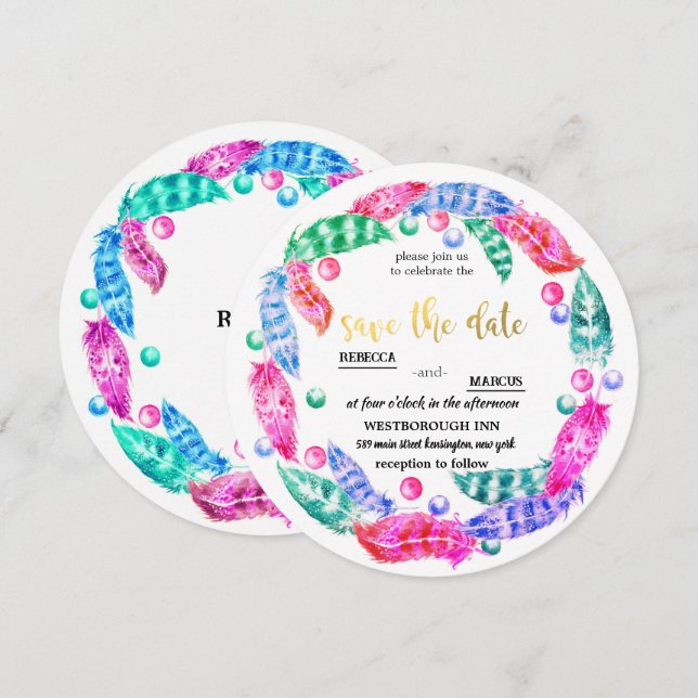 Florescent boho wreath, elegance of vivid colours  invitation (Front/Back)