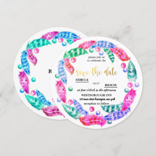 Florescent boho wreath, elegance of vivid colours  invitation