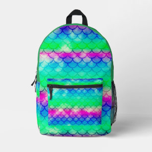 Florescent mermaid world printed backpack
