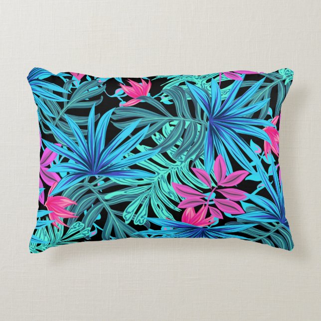 Florescent palm leaves decorative cushion (Front)