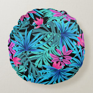 Florescent palm leaves round cushion