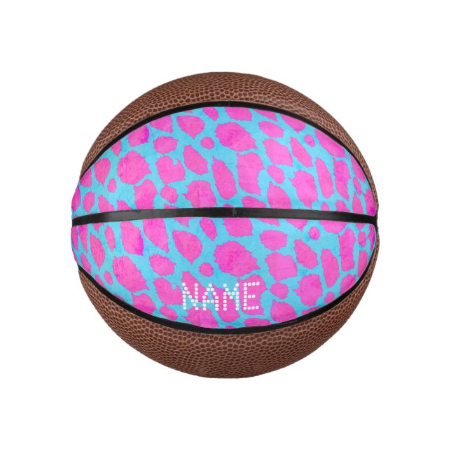 Florescent Pink Blue Cheetah Mini Basketball (Front)